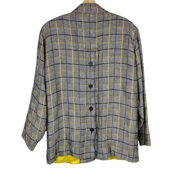 Laurel By Escada Jacket Linen Wool Grey Glen Plaid Yellow Academia Blazer - Picture 2 of 16